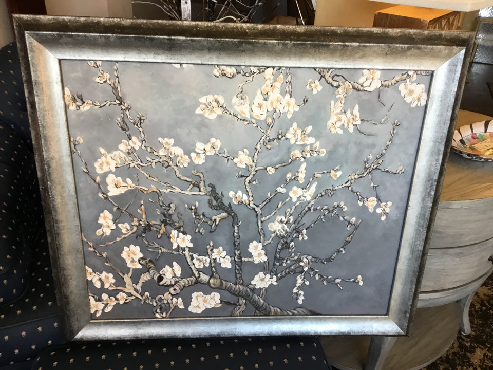 Gray/White Flowers Framed Art