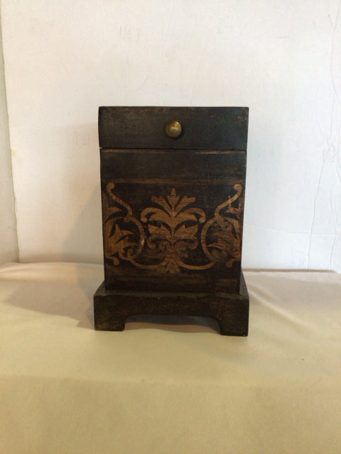 Uttermost Hand Painted Dark Brown Wood Stenciled Lidded Box