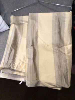 Pair Yellow/Tan Silk Stripe Draperies/Curtains