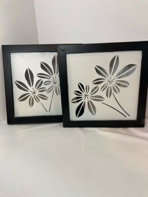 Pair Black/White Metal Cut Out Flower Wall Hanging Art