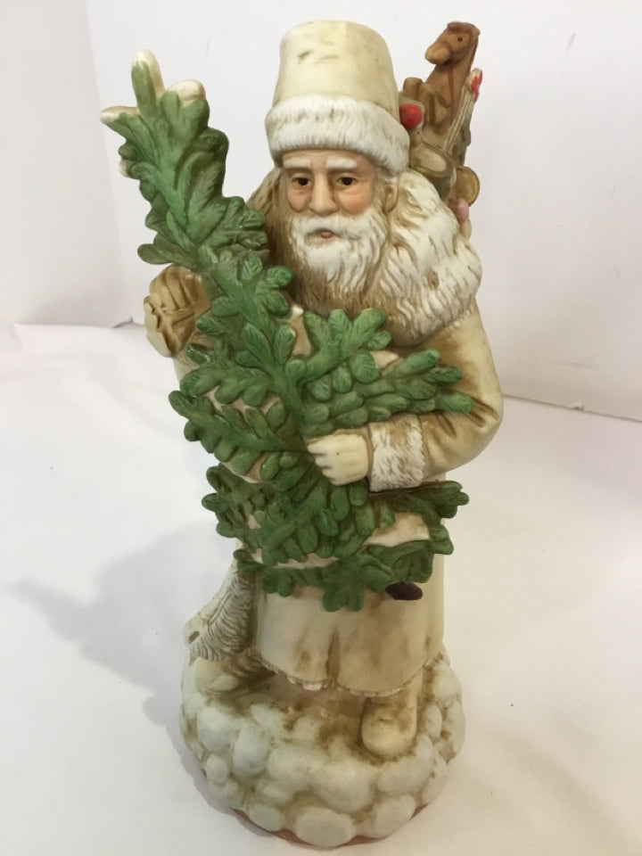 Schmid Musical White/Green Ceramic Santa Holiday Item