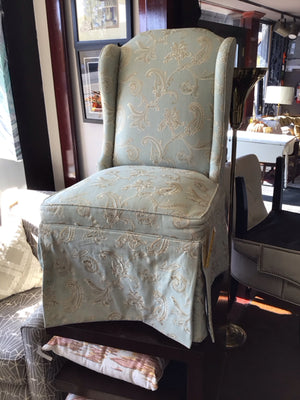 Kincaid Wing Back Cotton/Linen Paisley Blue/Cream Chair