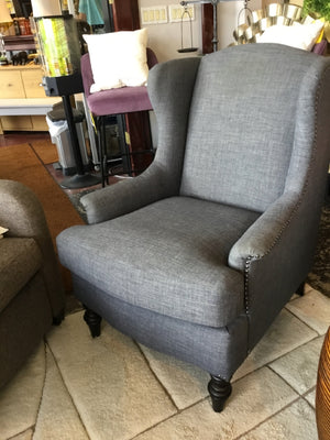 Wing Back Tweed NailHead Gray Chair