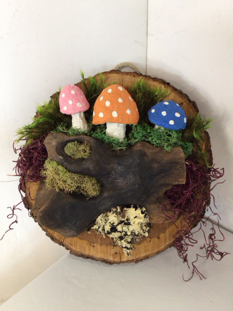 Whimsical Brown/Green Mushroom Wall Hanging Art