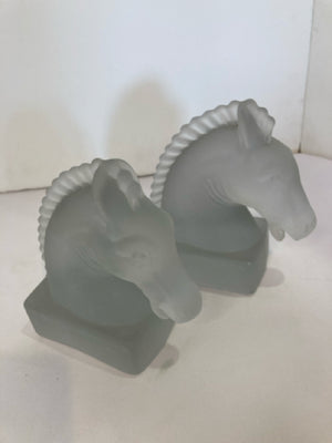 Clear Frosted Glass Horse Head Book Ends