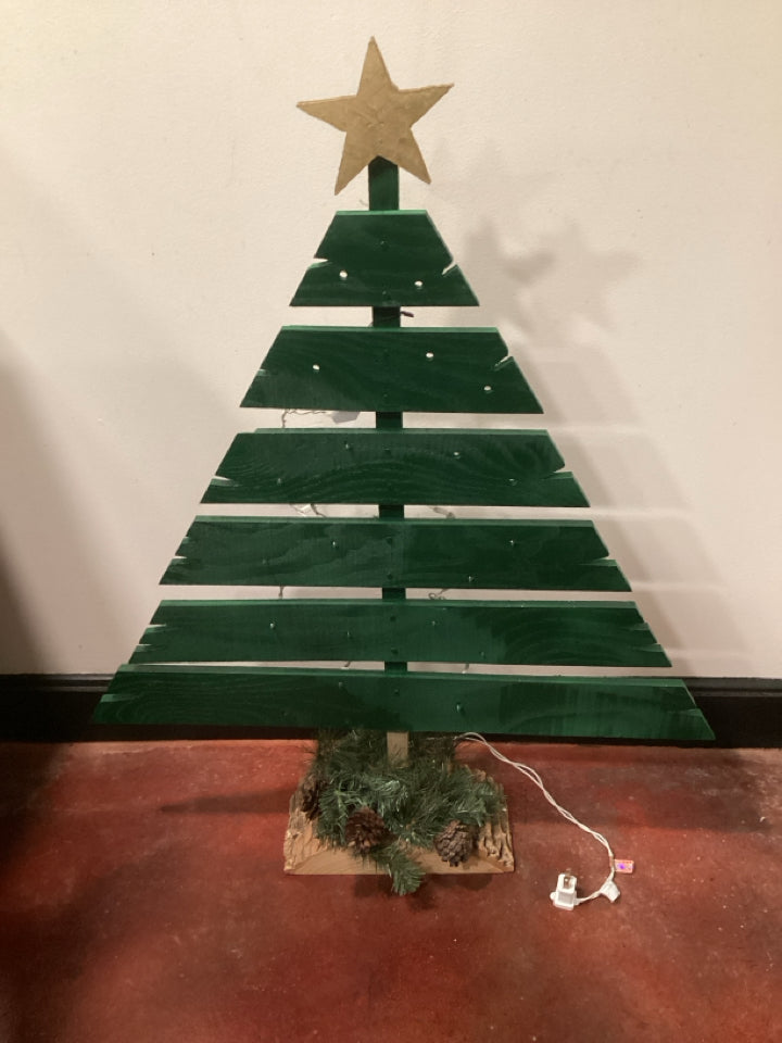 Green Wood Christmas Tree Pre-Lit Holiday Item