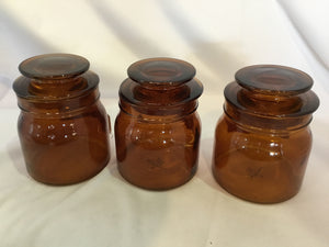 Vintage Set of 3 Brown Glass Lidded Jar