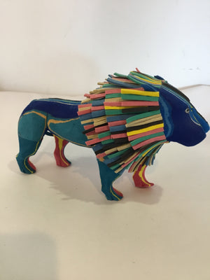 Recycled Blue/Multi Lion Sculpture