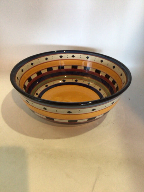 Tabletops Gallery Yellow/Multi Stoneware Stripe Bowl