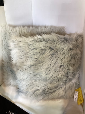 Pair Gray Faux Fur Pillow Set
