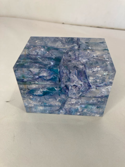 Clear Glass Crackle Paperweight