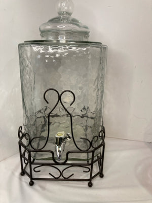 PIER 1 Footed Metallic Glass Textured Lidded Decanter