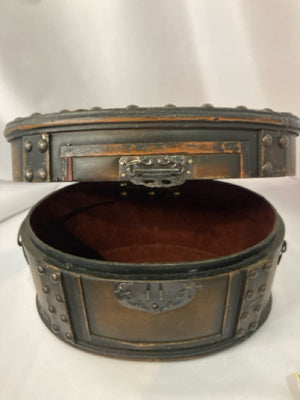 Case Faux Leather Oval Nail Head Trim Bronze Box