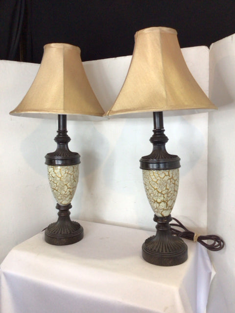 Pair Bronze Crackle Lamp Set