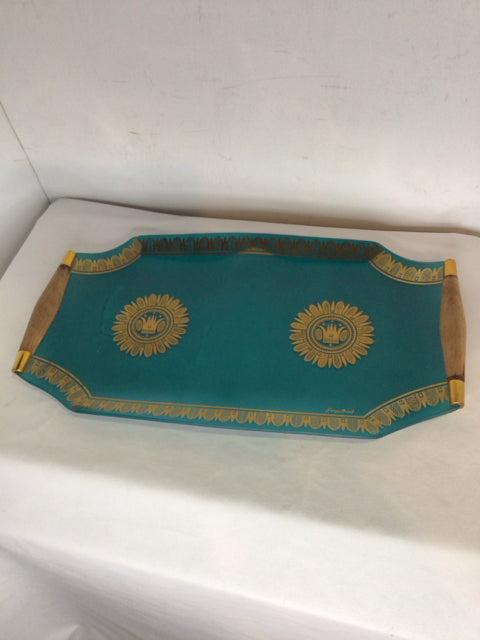 George Briard Aqua/Gold Glass Tray