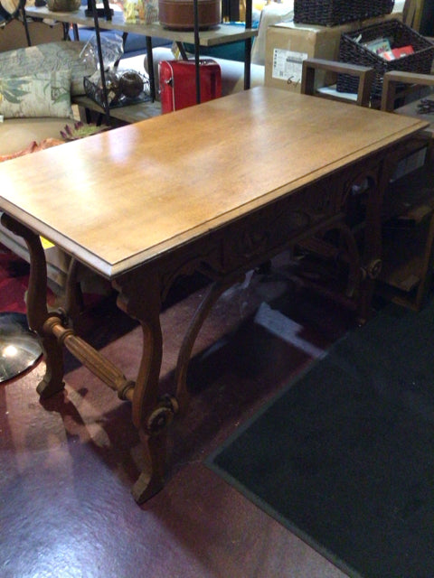 Vintage Carved Wood 1 drawer Brown Desk