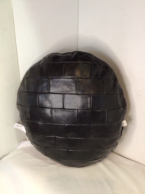 Black Leather Patchwork Round Pillow