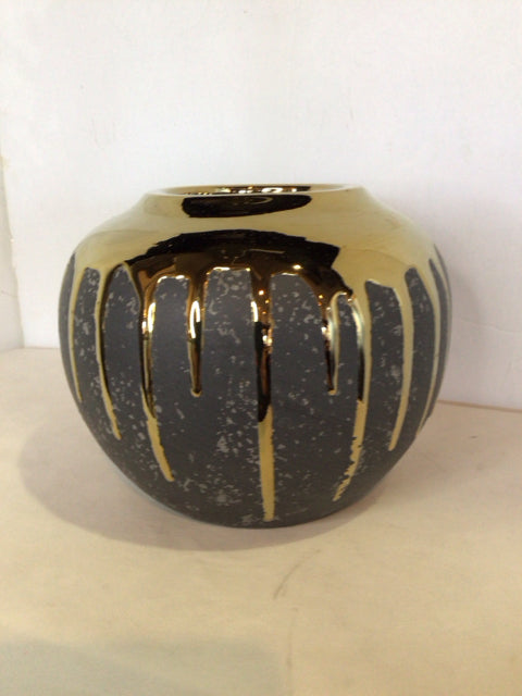 Gray/Gold Ceramic Drip Vase