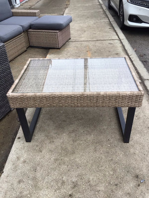 Outdoor/Outside Glass Top Coffee Tan/Black Table