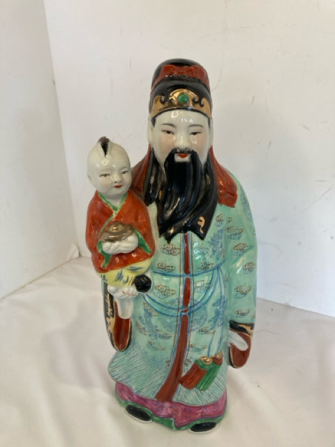 Vintage Chinese Porcelain Man & Child Figurine