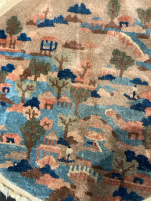 Vintage Wool Country Side Round Tan/Blue Rug