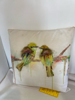 Cream/Multi Polyester Birds Pillow