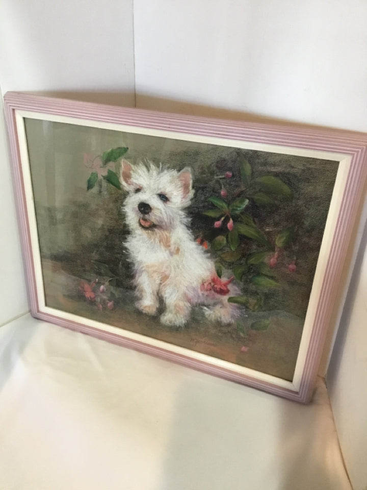 Portrait Green/White Dog Framed Art