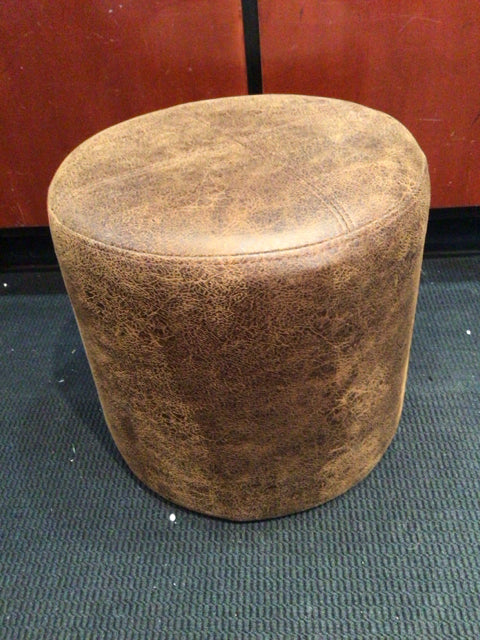 Brown Faux Leather Round FootStool/Ottoman