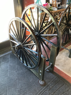 Pair Black Iron Wheel Wagon Garden Access.