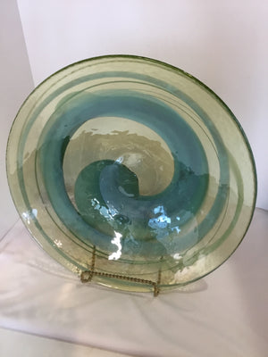 Decorative Blue/Green Glass On Stand Bowl