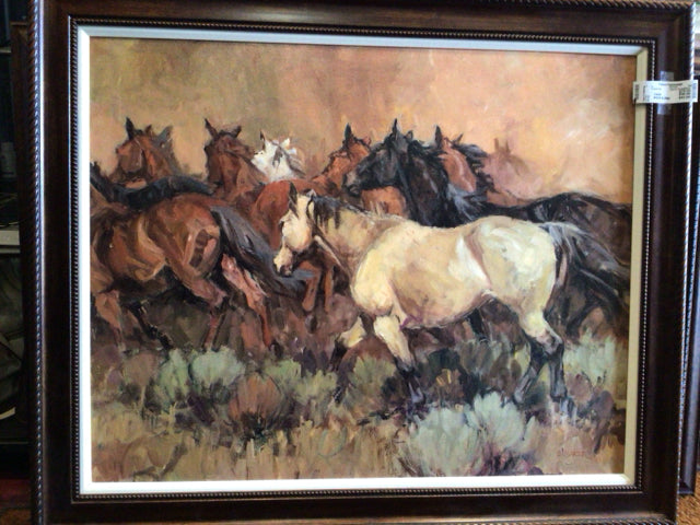 Signed Brown/black Horses Framed Art