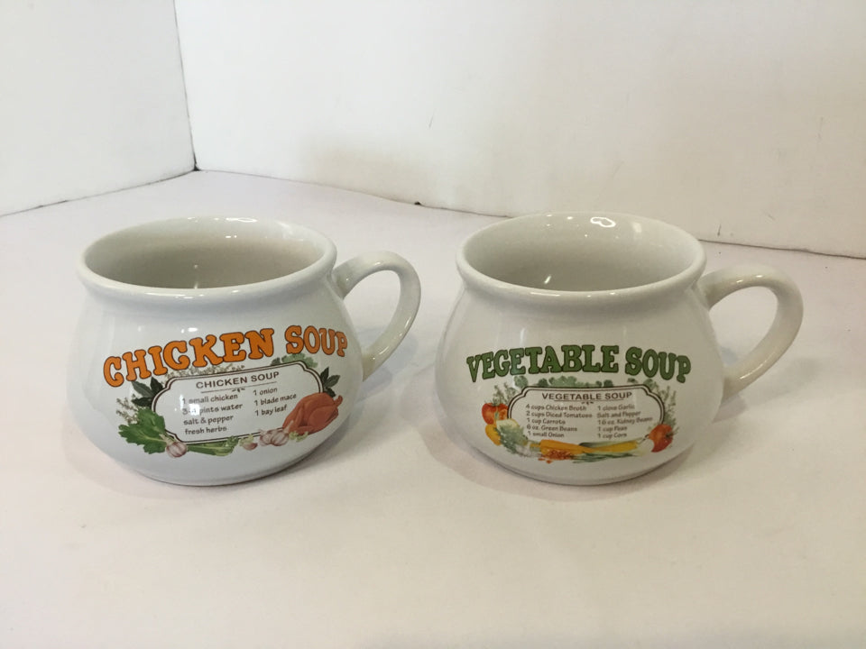 Pair White Stoneware Soup Mug Set