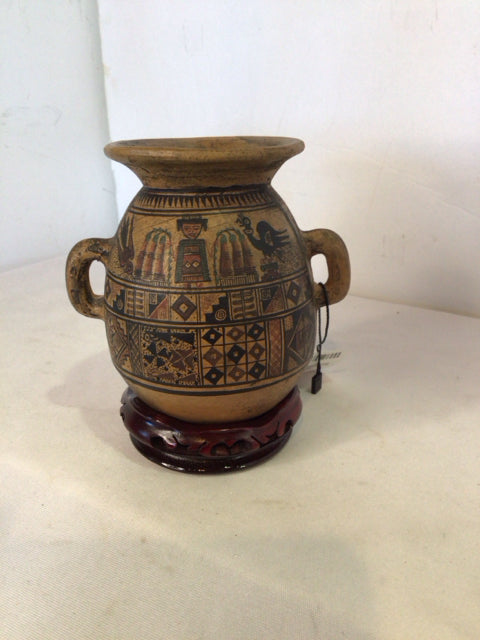 Geometric Brown/Black Pottery On Stand Vase