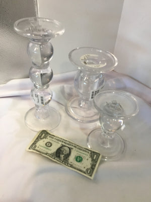 Set of 3 Clear Glass Candle Holders