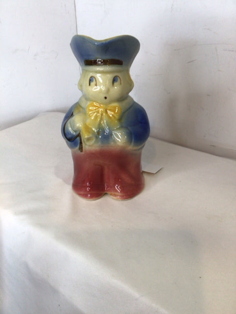 Vintage Blue/Red Ceramic Boy Pitcher