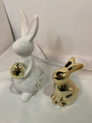 Easter White/Gold Ceramic Set of 2 Bunny Figurine