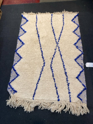 Runner Fringe White/Blue Rug