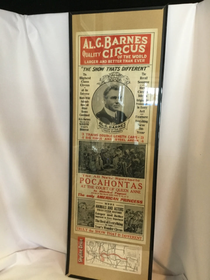 Vintage White/Red Circus Newsprint Framed Art