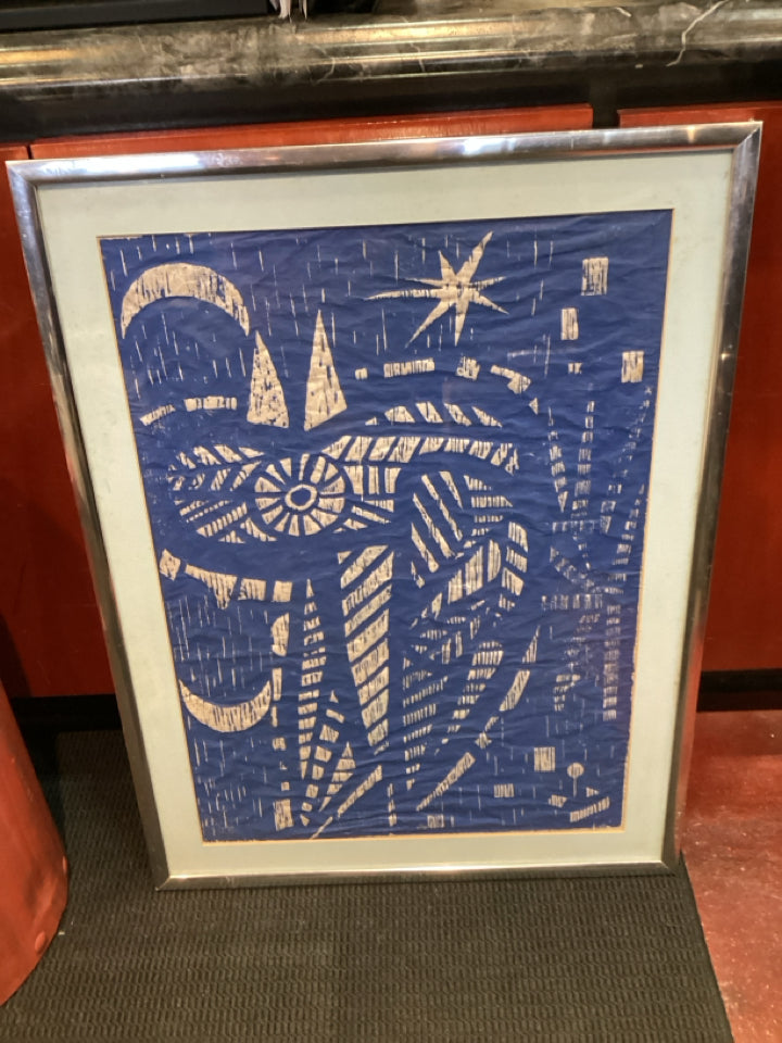 Print Blue/White Star Framed Art