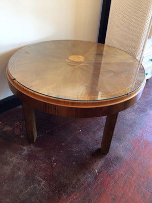 Inlaid Wood Flower Brown Table