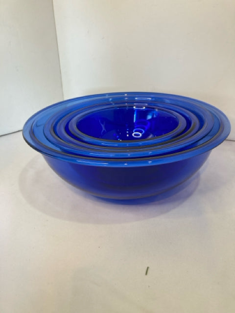 Pyrex Nesting Blue Glass Mixing Bowl Set