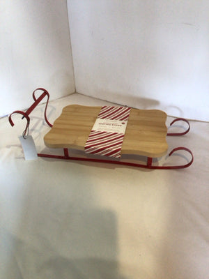 Christmas Red/Tan Wood/Metal Sleigh Holiday Item