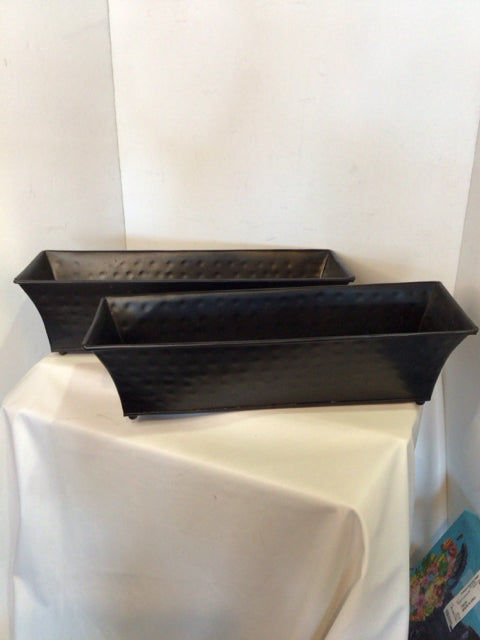 Pair Black Metal Rectangle Planter