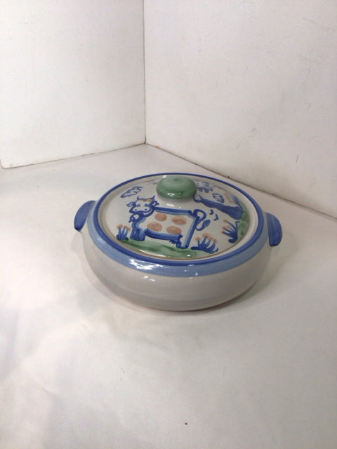 Hadley Casserole Blue/White Stoneware Cow Dish