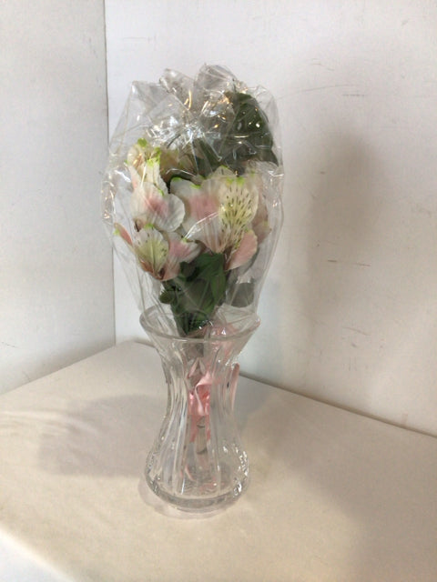Waterford Clear/Pink Crystal w/flowers Vase