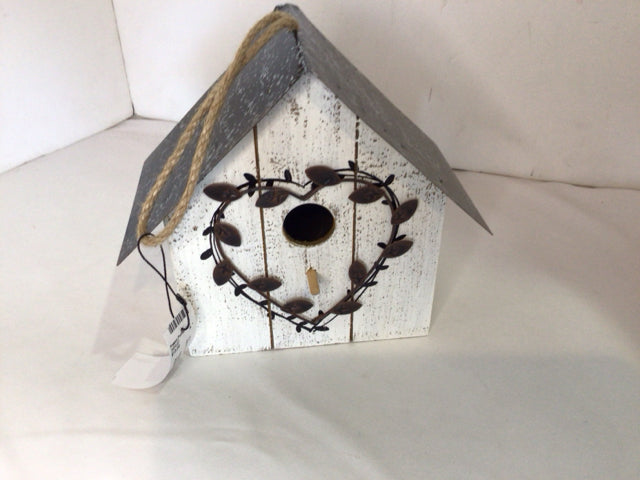 Hanging White/Black Wood/Metal Bird House