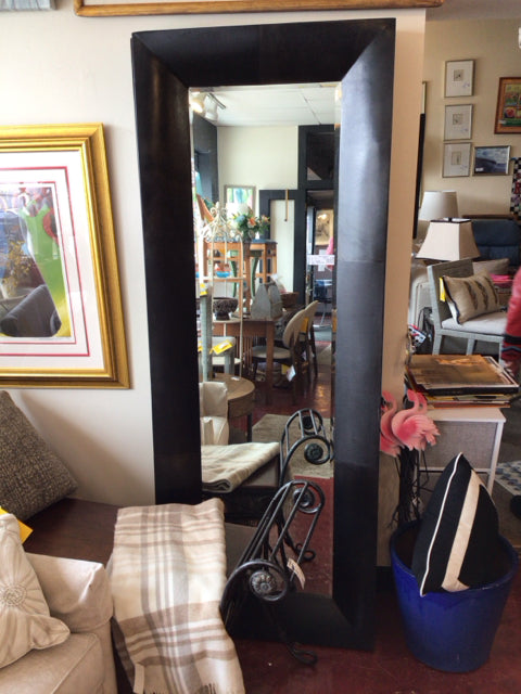 Crate & Barrel Floor Black Leather Beveled Mirror