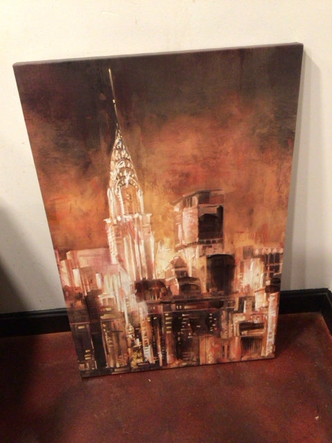 Brown/Cream Canvas City Scape Stretch Canvas Art