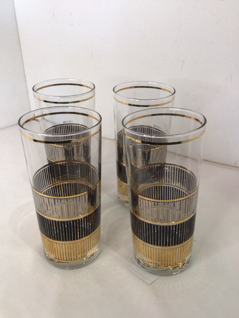 Culver Vintage Set of 4 Gold/Black Glass Glasses