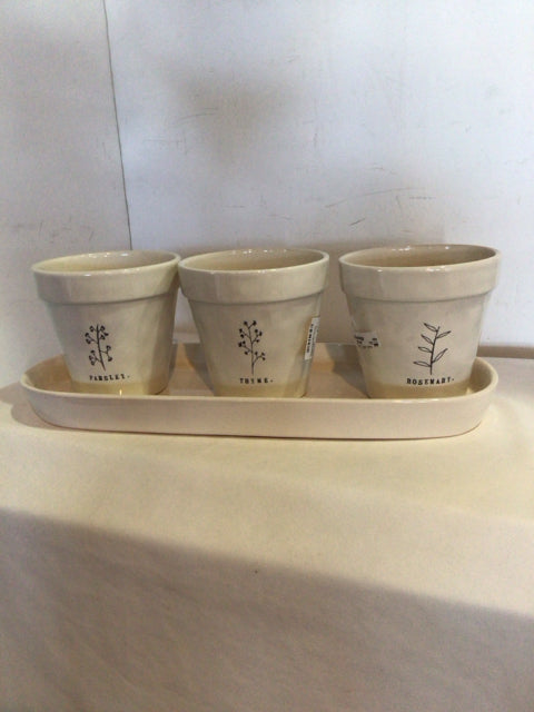 Set of 3 Cream Herbs Planter